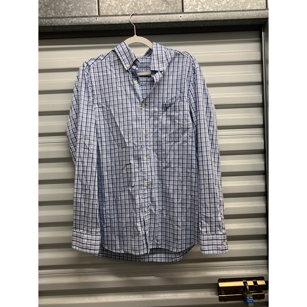 Vineyard Vines Men's Performance On-The-Go L/S Button Shirt White Blue Small